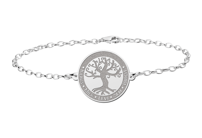 Gegraveerde Zilveren armband met levensboom en gravure