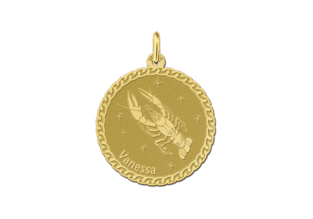 Gegraveerde Gouden ronde sterrenbeeld hanger Kreeft