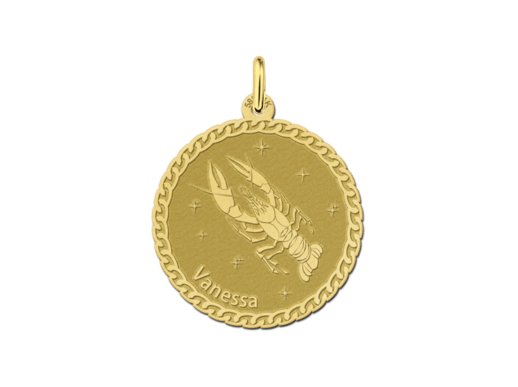 Gegraveerde Gouden ronde sterrenbeeld hanger Kreeft