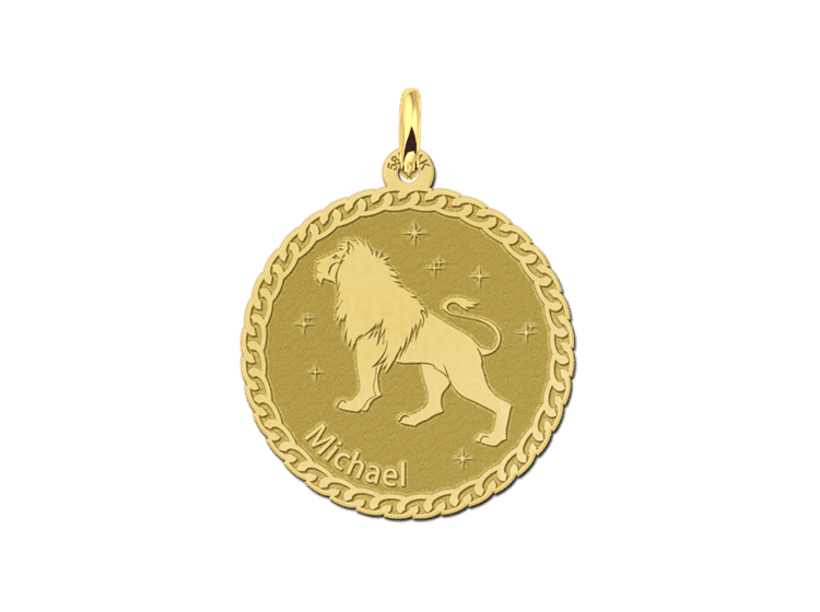 Gegraveerde Gouden ronde sterrenbeeld hanger Leeuw