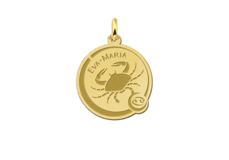 Gepersonaliseerde sterrenbeeld hanger met gravure kreeft van goud