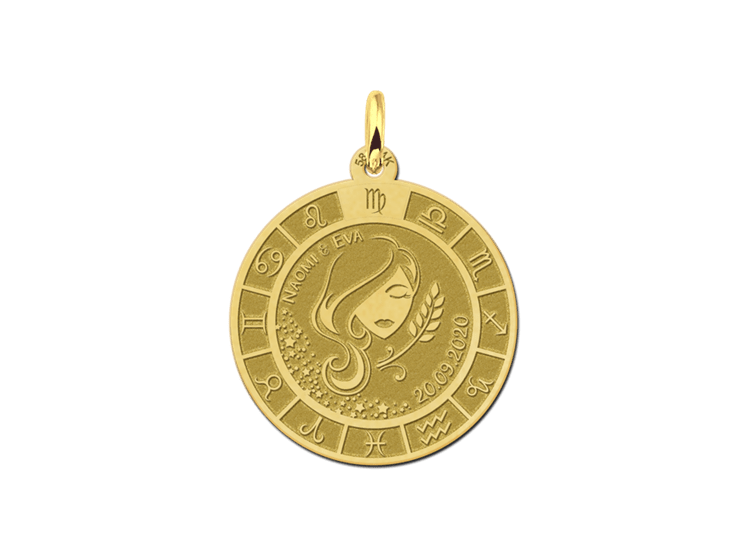 Gouden ronde hanger sterrenbeeld maagd