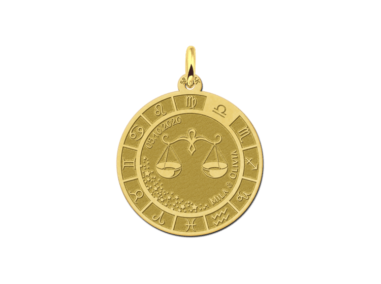 Gouden ronde hanger sterrenbeeld weegschaal