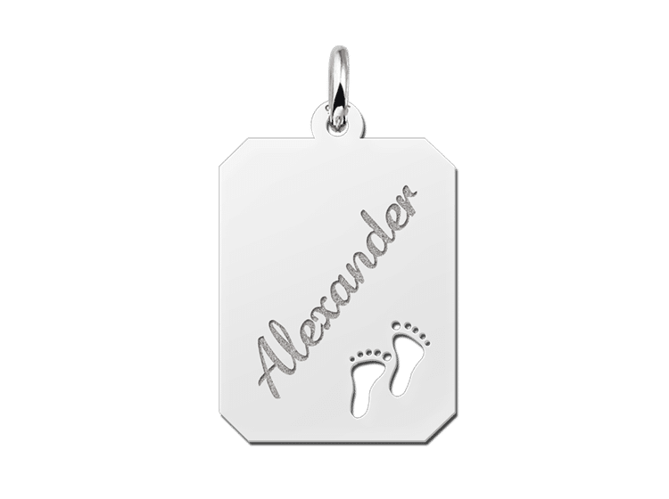 Zilveren dogtag rechthoek hanger plain met voetjes – 16 x 20 mm – Large
