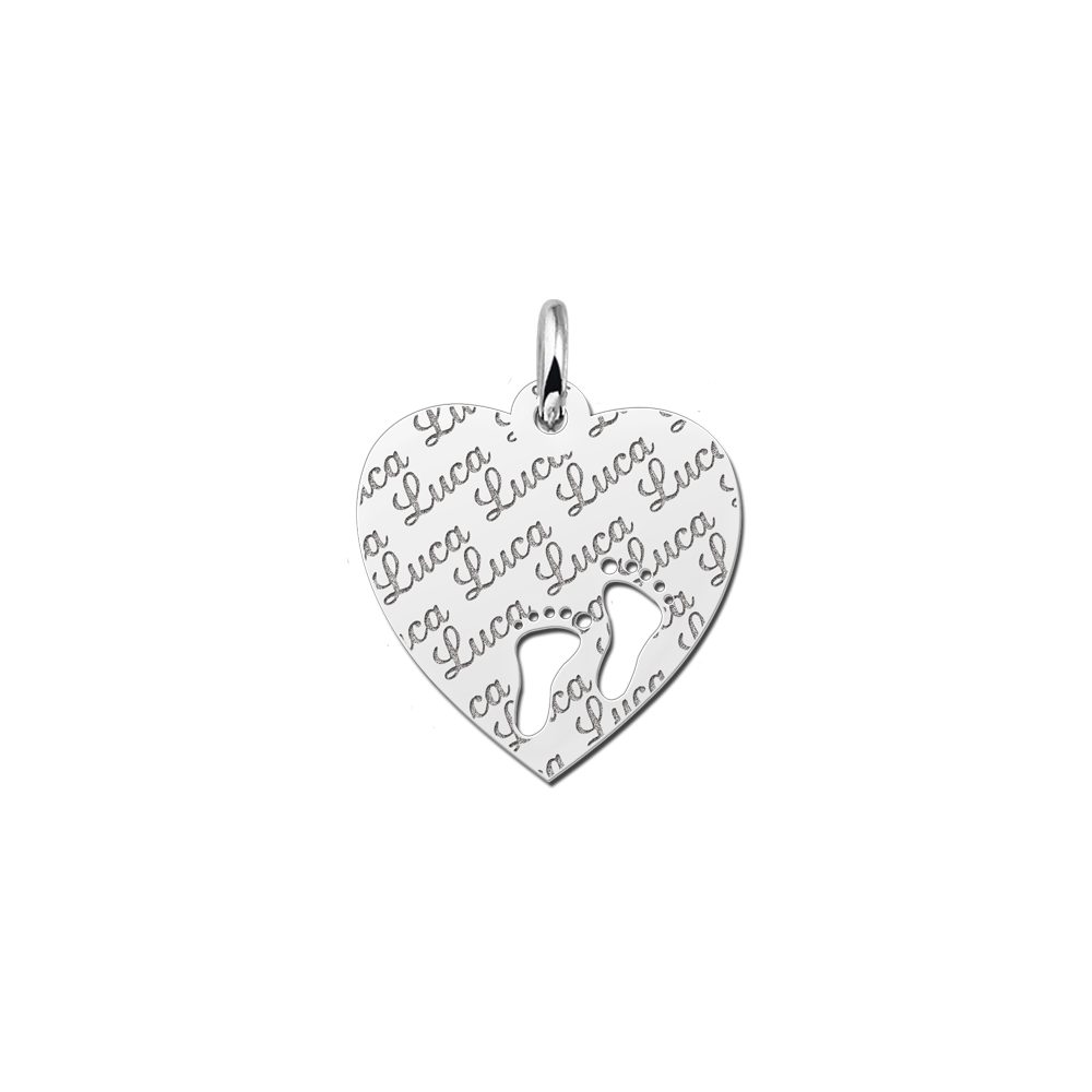 Zilveren hart hanger repeat met voetjes – 17 x 17 mm – Small