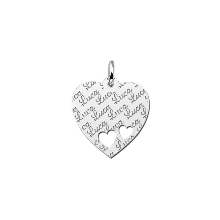 Zilveren hart hanger repeat met hartjes – 17 x 17 mm – Small