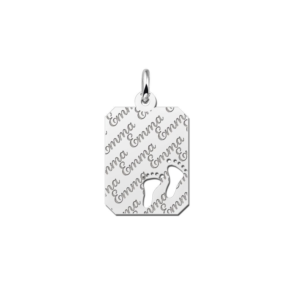 Zilveren dogtag rechthoek hanger repeat met voetjes – 14 x 18 mm – Small
