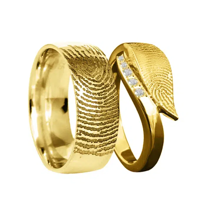 Gouden relatieringen met vingerafdruk - 8mm + 10mm Vriendschapsringen Set