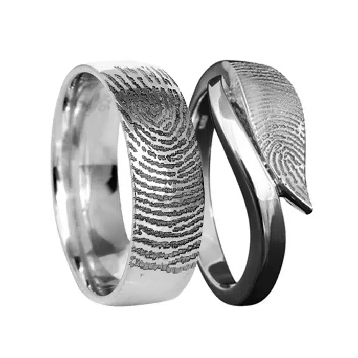 Zilveren vriendschapsringen met vingerafdruk - 8mm+10mm Vriendschapsringen Set