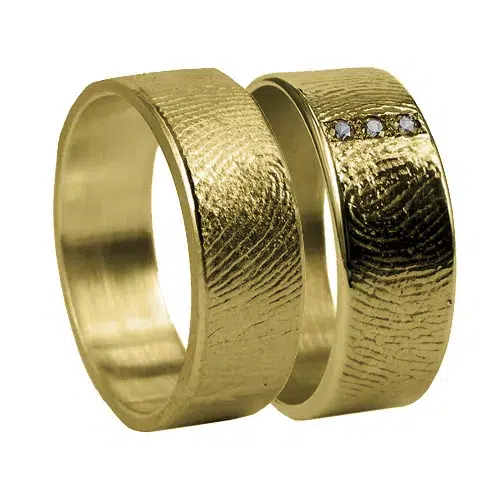 Gouden koppel ringen met vingerafdruk en steentjes - 4mm Vriendschapsringen Set