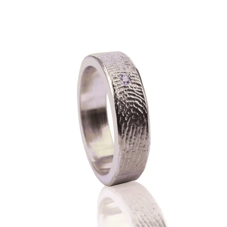 Zilveren Ring Met Vingerafdruk En 1 Steentje 834 - 4mm, 6mm, 8mm of 10mm