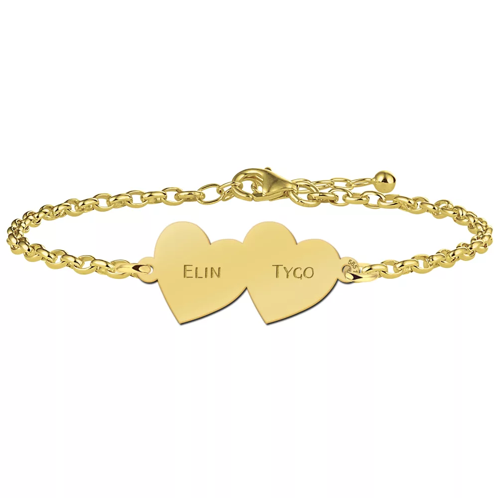 Gegraveerde Armband van goud met twee hartjes