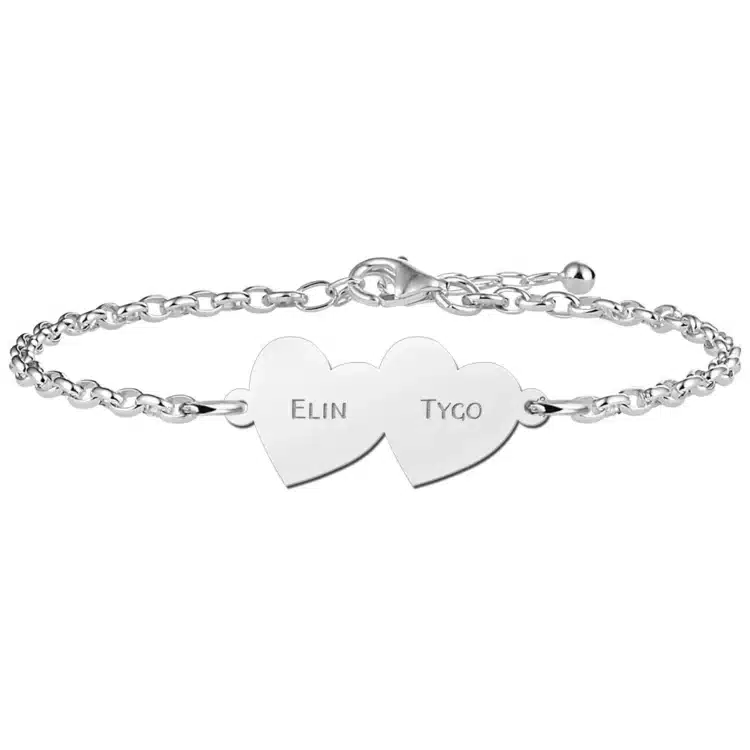 Gegraveerde Armband van zilver met twee hartjes