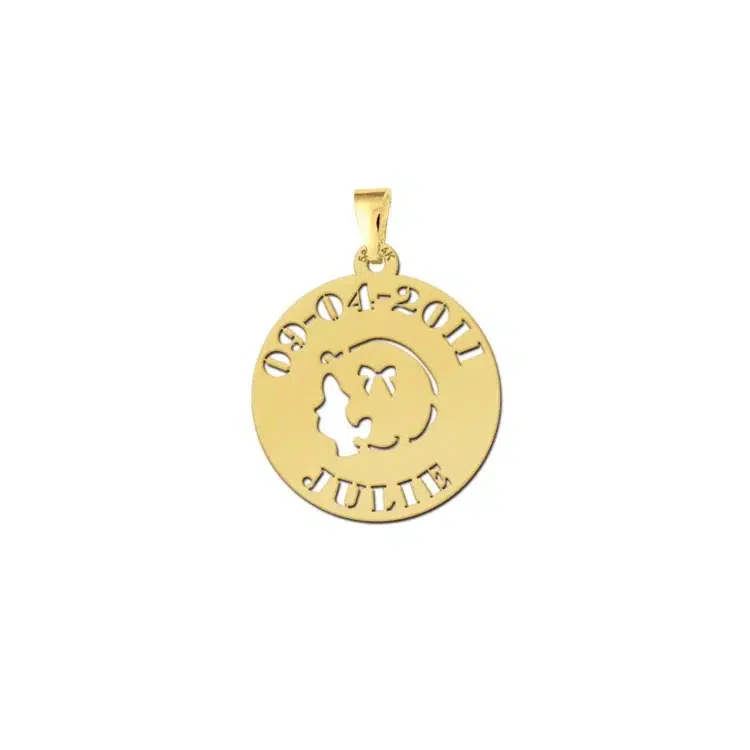 Gouden Baby bedel met hoofdje meisje Gegraveerd