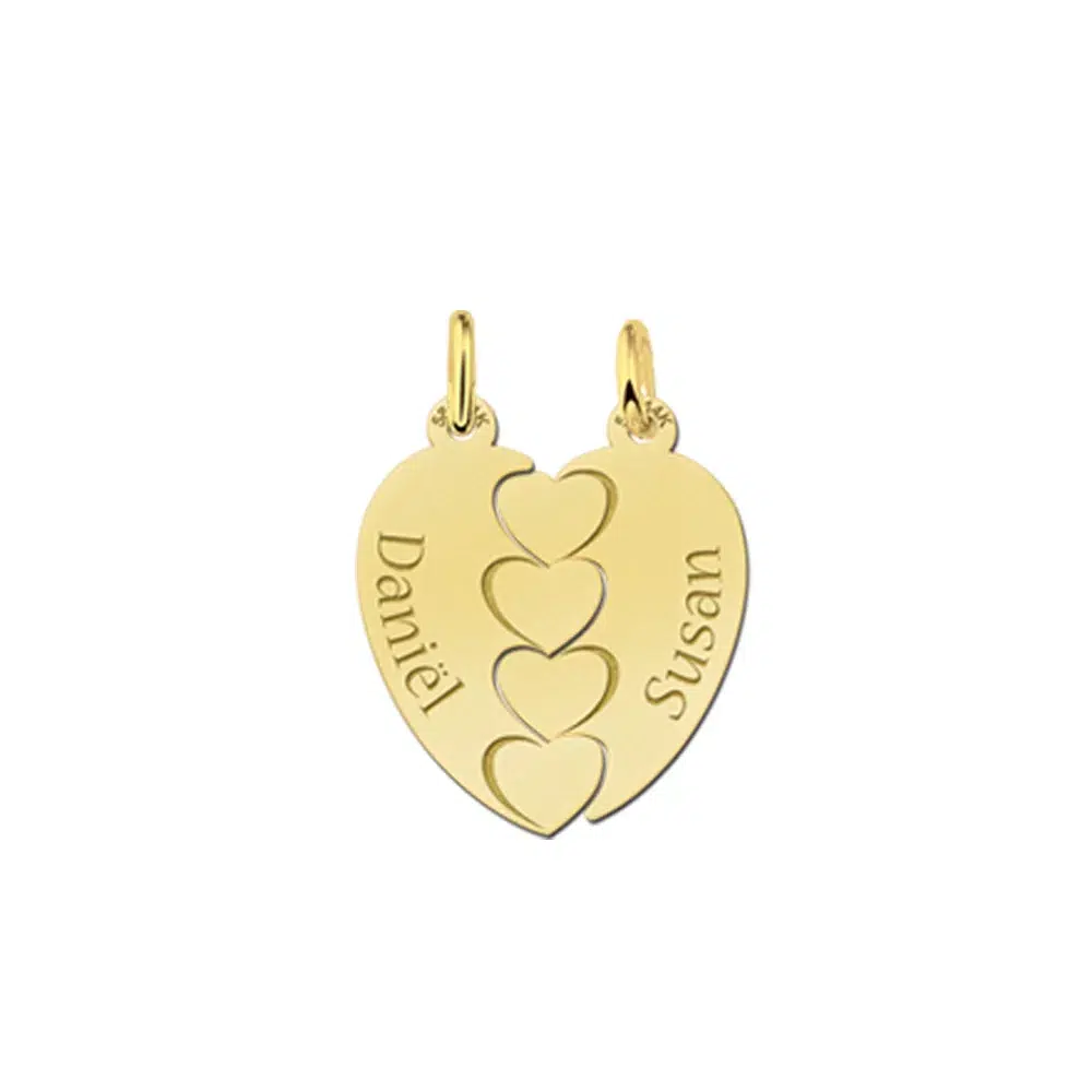 Breekhartje goud met hartjes Gegraveerd