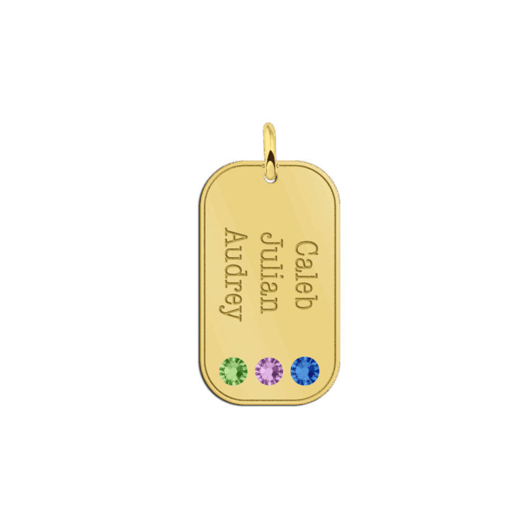 Drie geboortestenen in een gouden hanger Gegraveerd