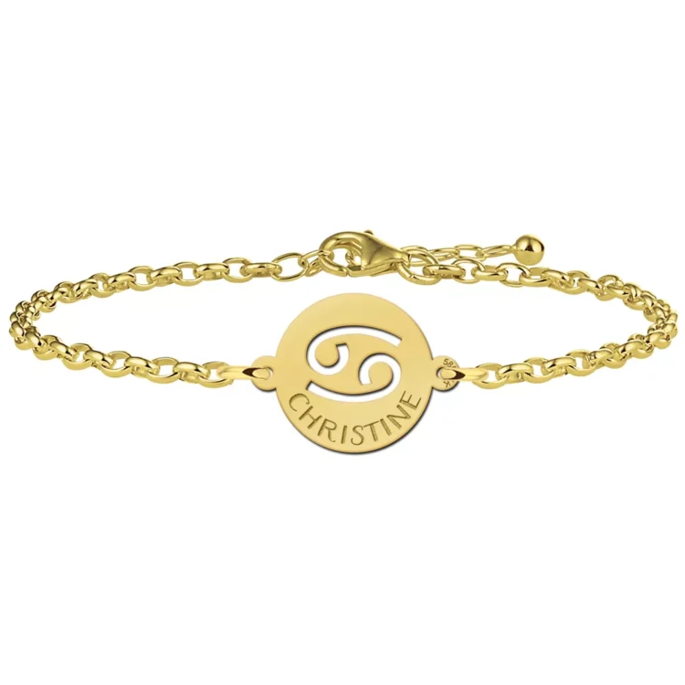 Gegraveerde Gouden armband met sterrenbeeld rond Kreeft