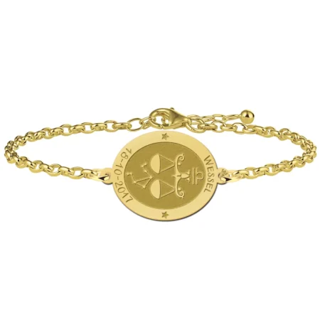 Gegraveerde Gouden armband sterrenbeeld ovaal Weegschaal