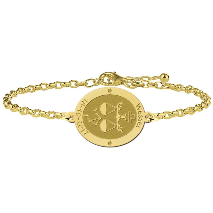 Gegraveerde Gouden armband sterrenbeeld ovaal Weegschaal