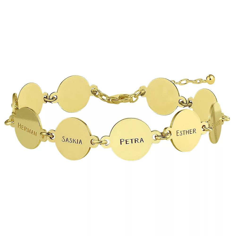 Gouden armband tien rondjes met naam