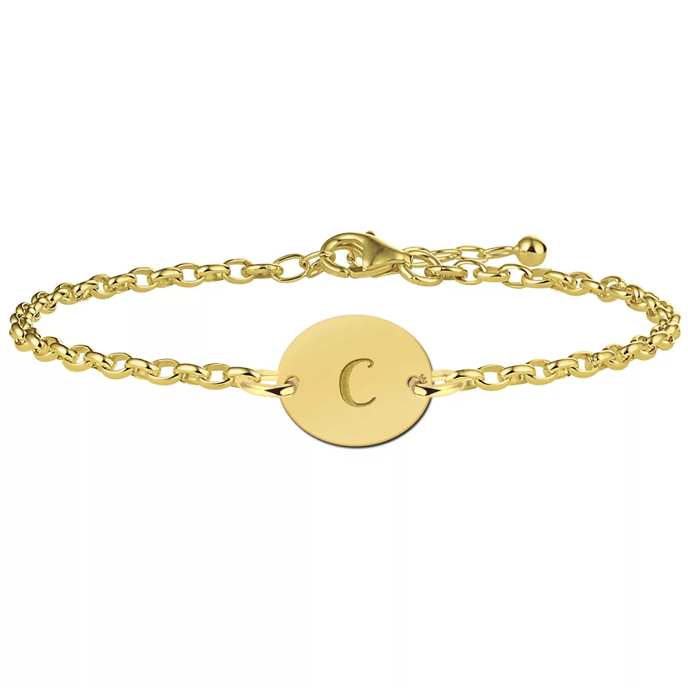 Gegraveerde Gouden armbandje met letter ovaal