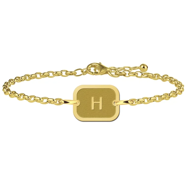 Gegraveerde Gouden armbandje met letter rechthoek