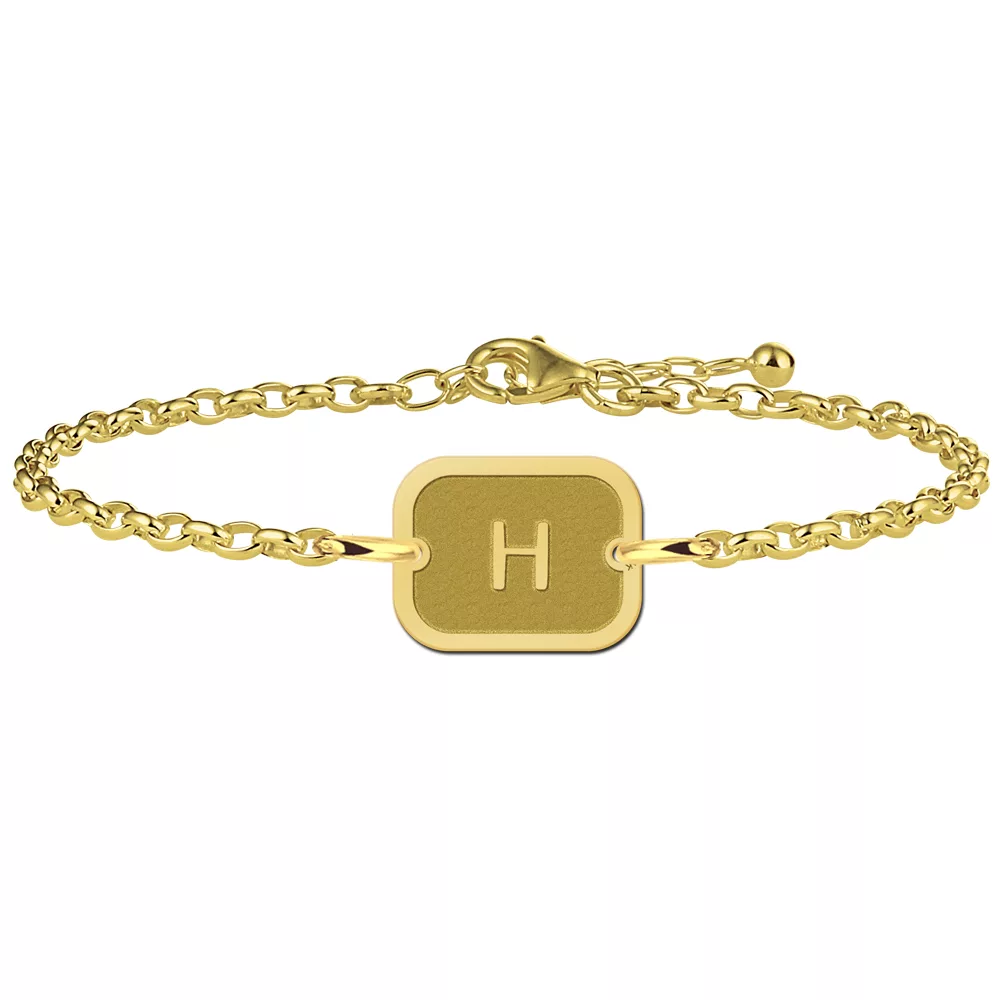 Gegraveerde Gouden armbandje met letter rechthoek