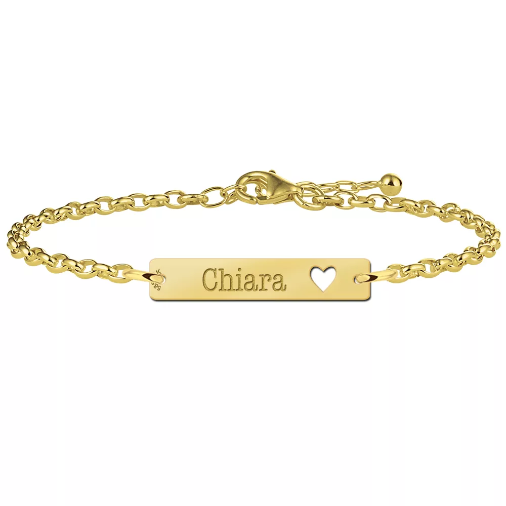 Gegraveerde Gouden bar armband met naam en hart