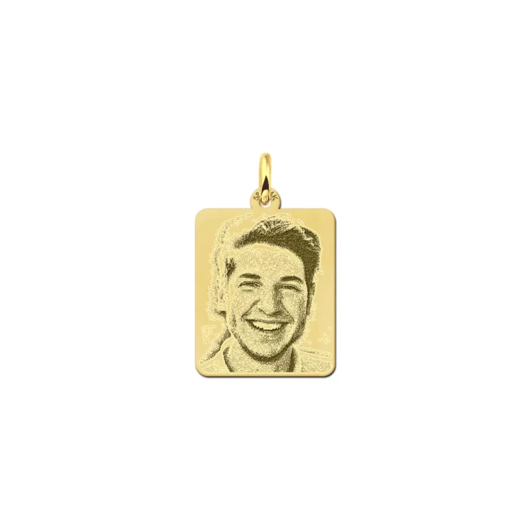 Gouden Dogtag Hangertje met foto gegraveerd - Small 16,5MMx20MM