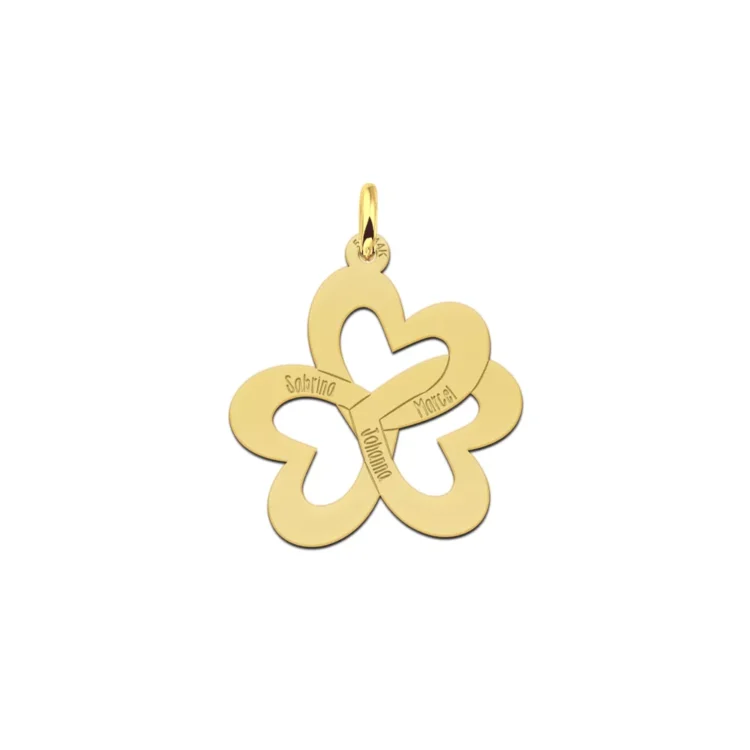 Gouden drievoudige hartjes ketting met namen Gegraveerd