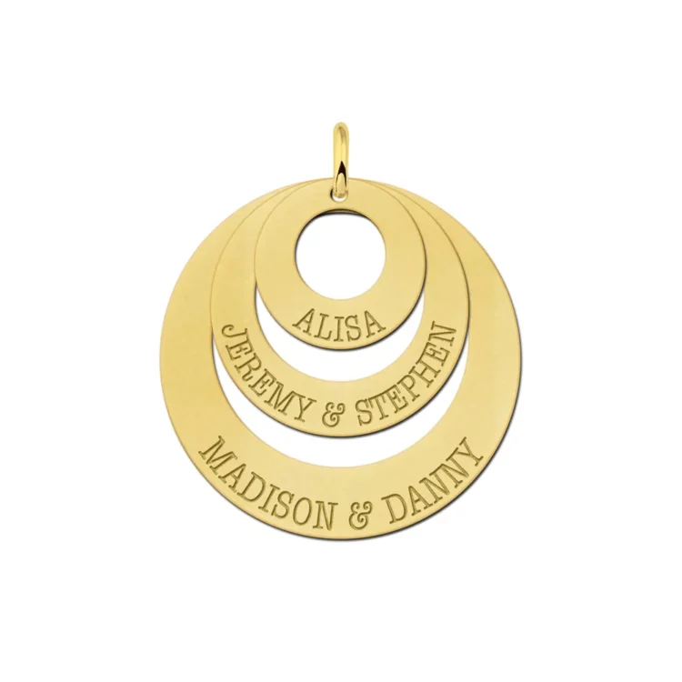 Gouden familie hanger cirkels met naam Gegraveerd