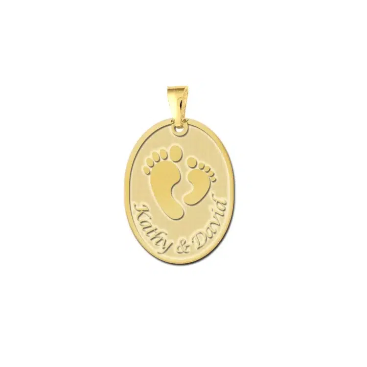 Gouden geboorte hanger voetjes Gegraveerd