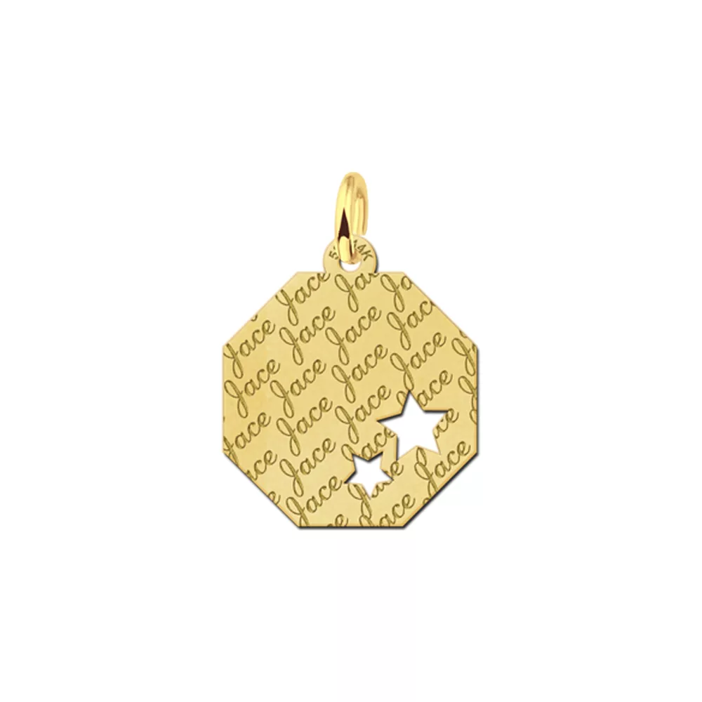 Gouden hanger achthoek met sterren repeat – 17 x 17 mm – Small