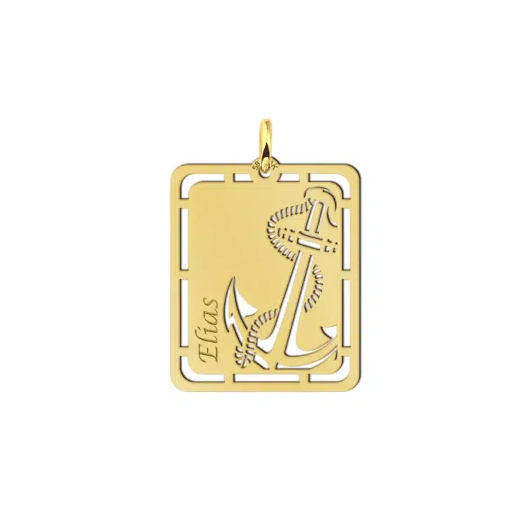 Gouden hanger anker graveren met naam