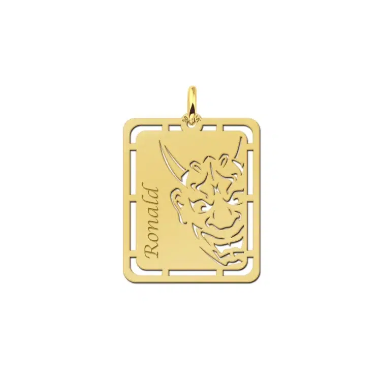 Gouden hanger Hannya masker graveren met naam
