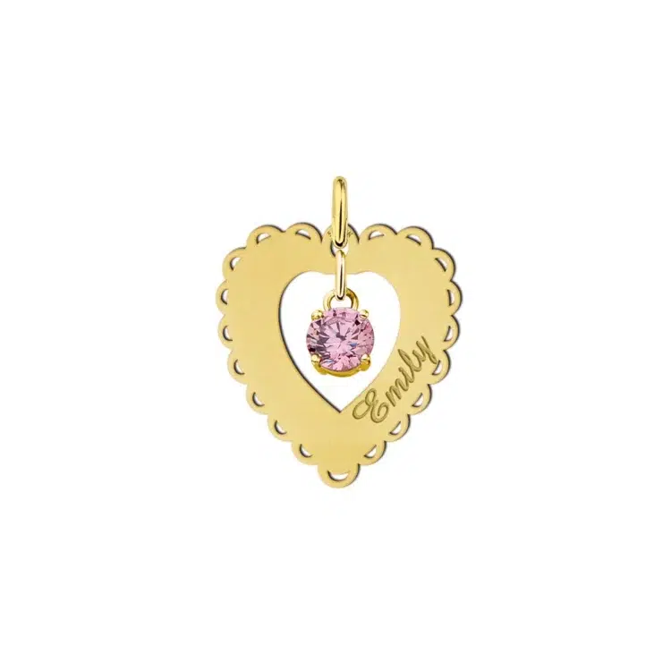 Gouden hanger hart rand met zirkonia