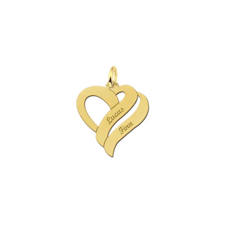 Gouden hanger in hartvorm met twee namen - 20x20mm Small