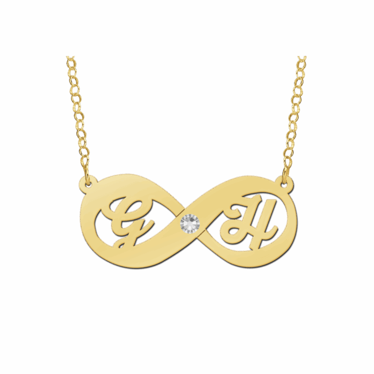 Gouden hanger infinity initialen zirkonia