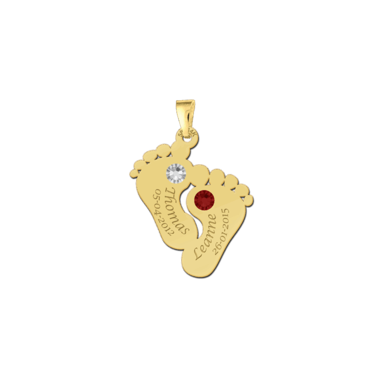 Gouden voetjes hanger met geboorte steen Gegraveerd