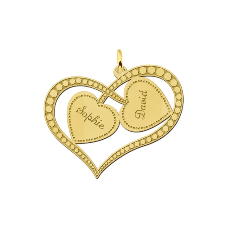 Gouden hanger met twee harten met naam Gegraveerd
