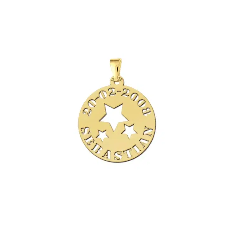 Gouden hanger sterretjes met naam en datum Gegraveerd