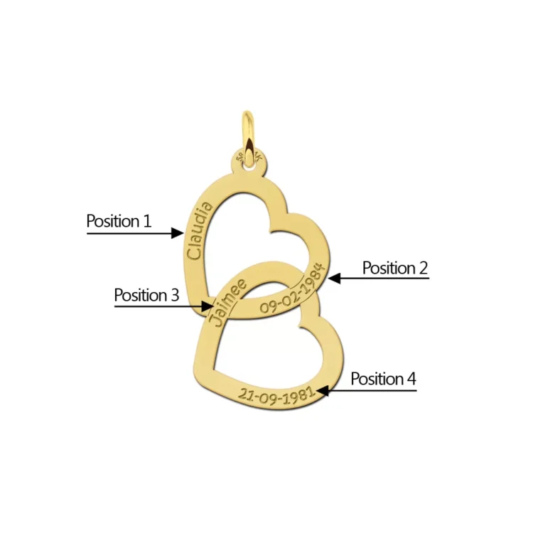 Gouden hanger twee harten Gegraveerd