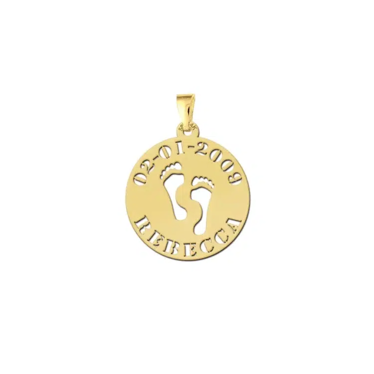 Gouden hanger voetjes met naam en datum Gegraveerd