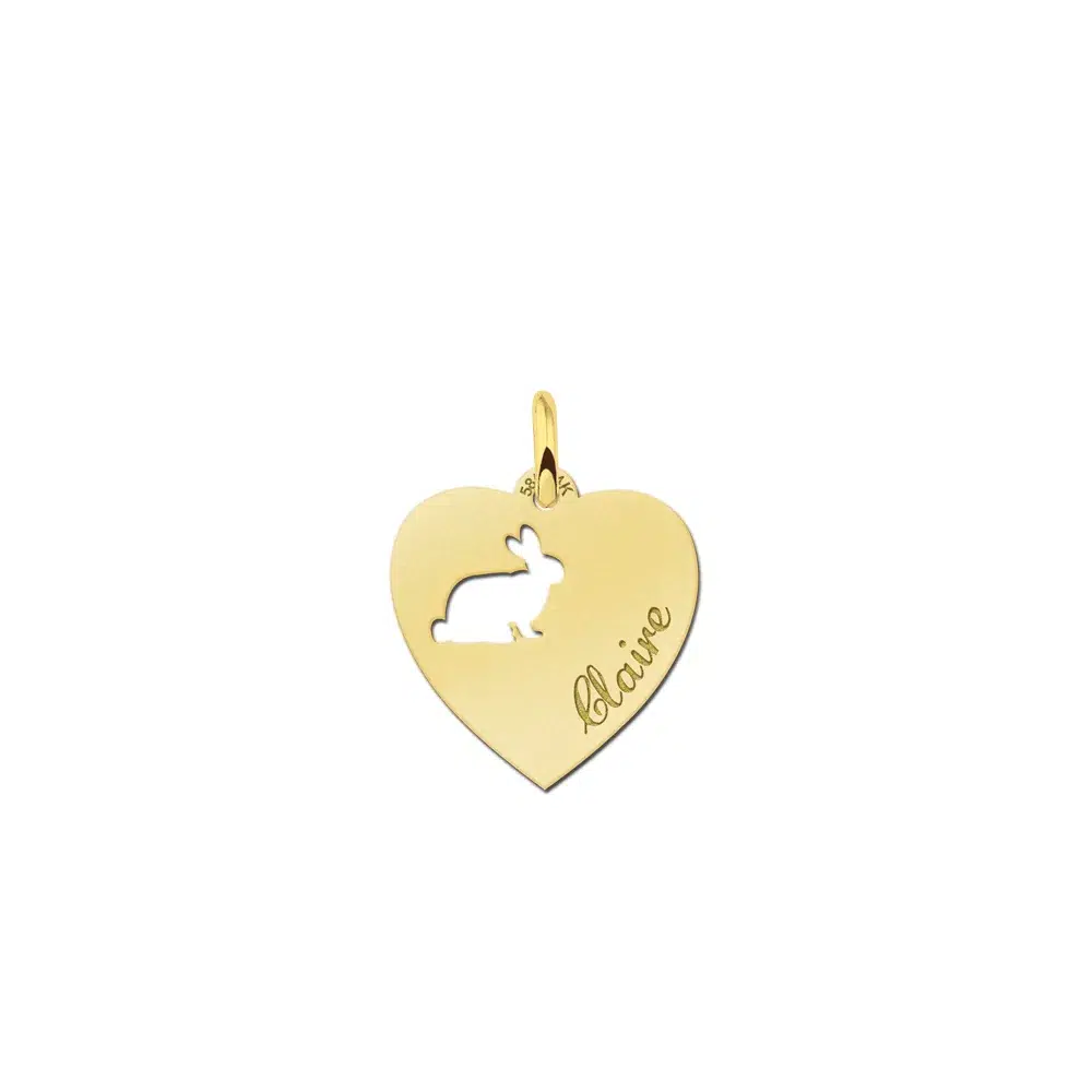 Gouden hanger kind hart met konijntje