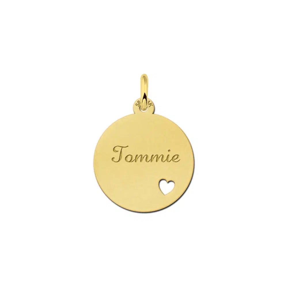 Gouden hanger rond met hartje – 17 x 17 mm – Small