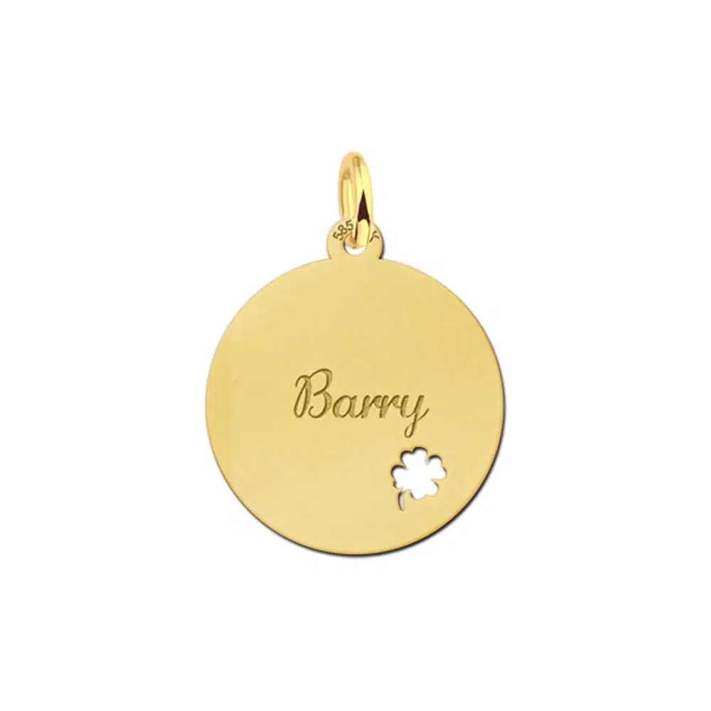 Gouden hanger rond met klaver – 19 x 19 mm – Large