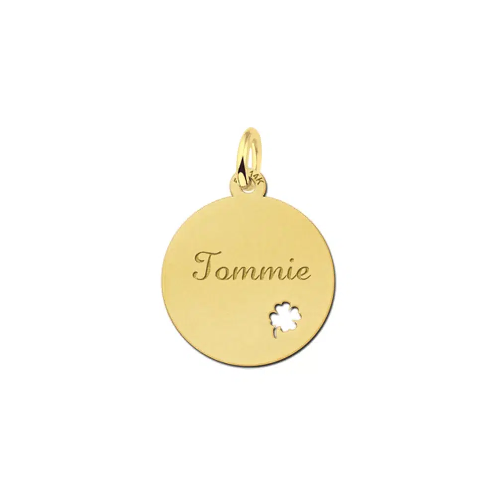 Gouden hanger rond met klaver – 17 x 17 mm – Small