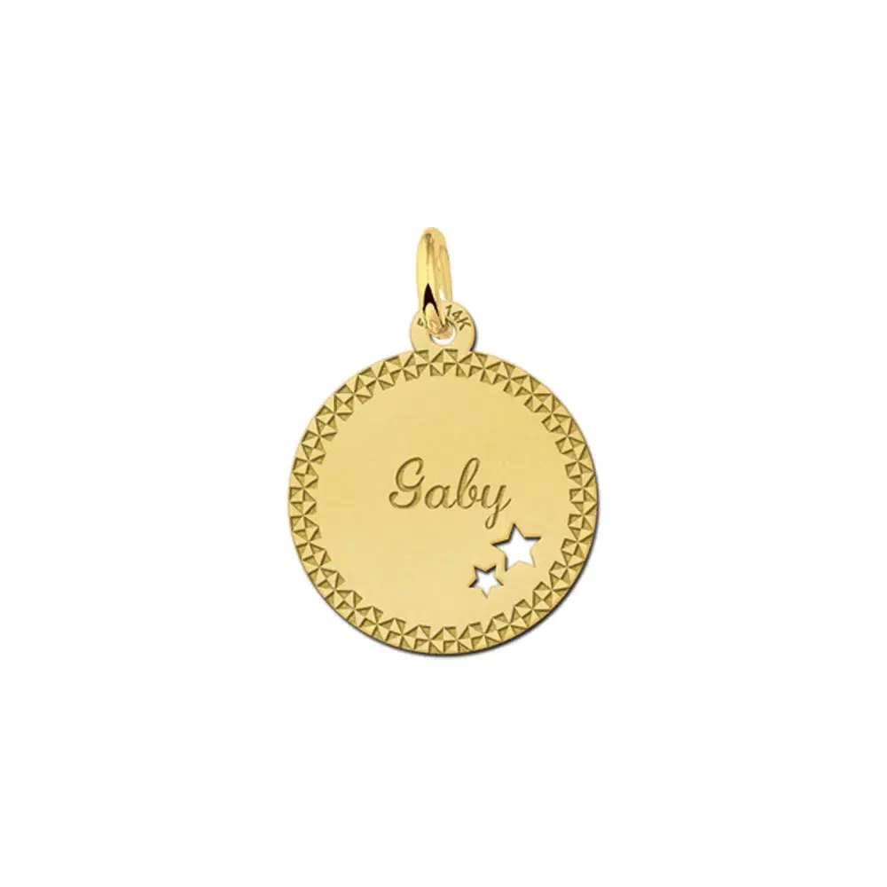 Gouden hanger rond met sterretjes sierrand – 17 x 17 mm – Small