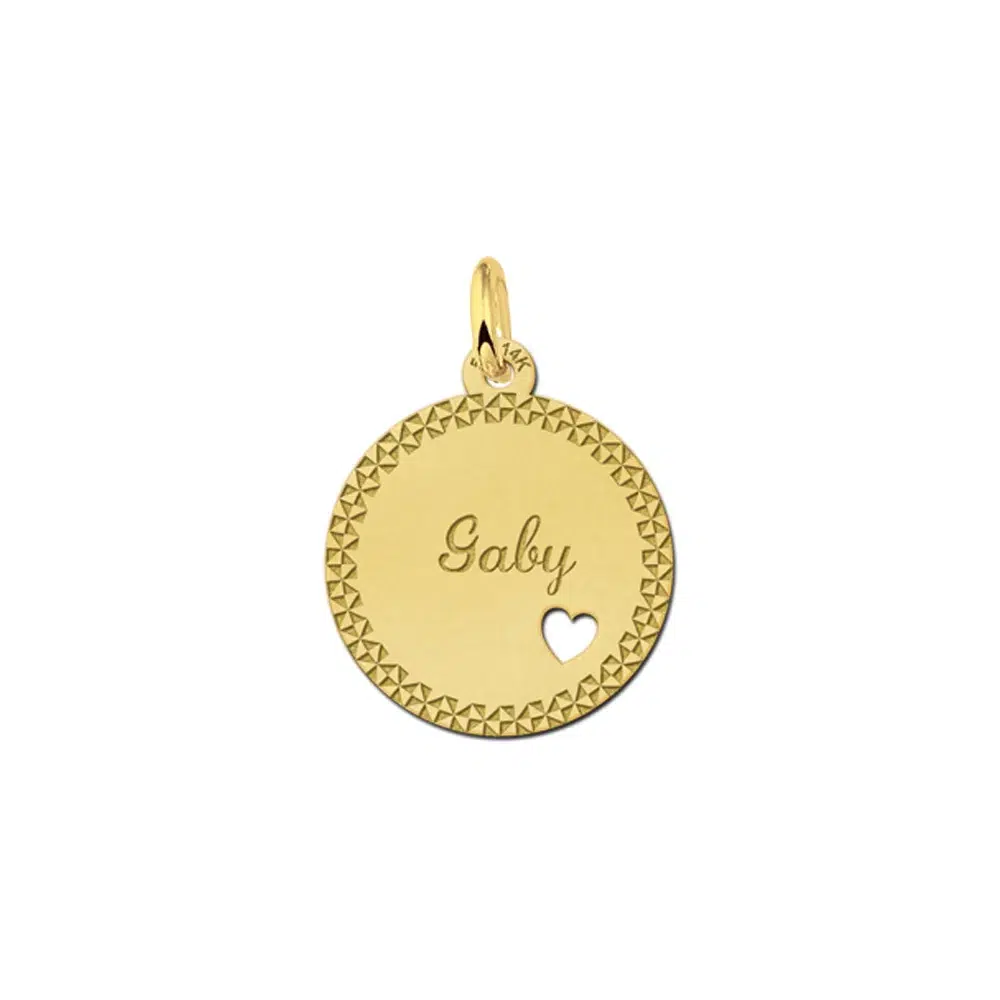 Gouden hanger rond met hartje sierrand – 17 x 17 mm – Small