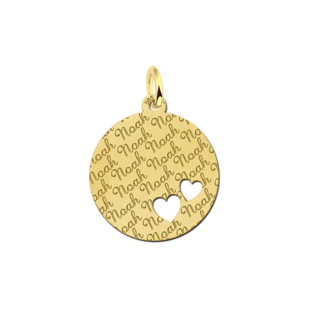 Gouden hanger rond met hartjes repeat – 19 x 19 mm – Large